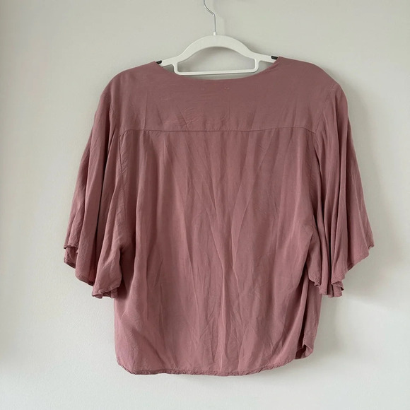 Blue Life Mauve Pink Waterfall Wrap Blouse Top Small Casual VNeck Flutter Sleeve - Picture 4 of 6